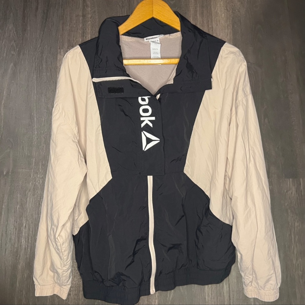 Reebok‎ XL Black Cream Colorblock Windbreaker Jacket